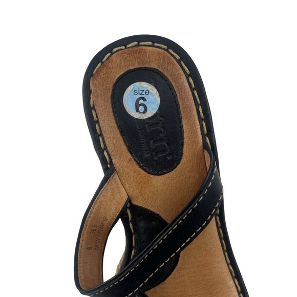 Born Women's Black Wedge Sandals Size 6 Leather Upper Espadrille - Picture 2 of 6